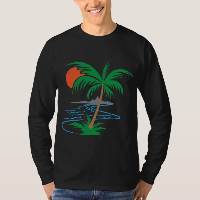 Palm Tree by the River | Tropical Sunset Art T-Shirt (Front)
