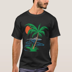 Palm Tree by the River   Tropical Sunset Art T-Shirt