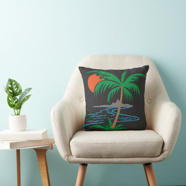 Palm Tree by the River | Tropical Sunset Art Throw Pillow (Chair)