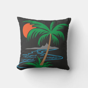Palm Tree by the River   Tropical Sunset Art Throw Pillow