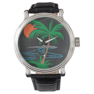 Palm Tree by the River   Tropical Sunset Art Watch