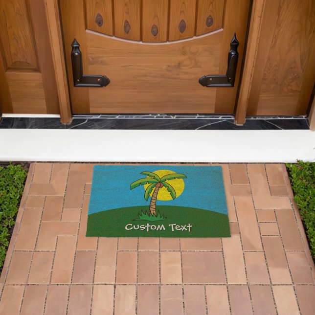 Palm Tree Cartoon Doormat Fiber Doormat (Insitu (Outdoor))