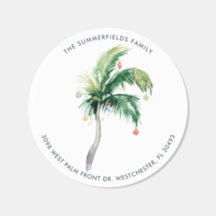 Palm Tree Christmas Holiday Moving Announcement Classic Round Sticker