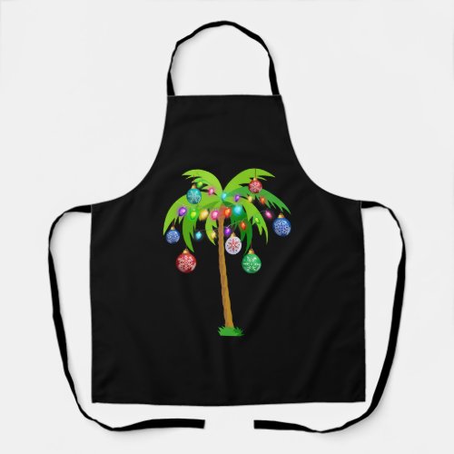 Palm Tree Christmas Lights Funny Beach Summer Apron