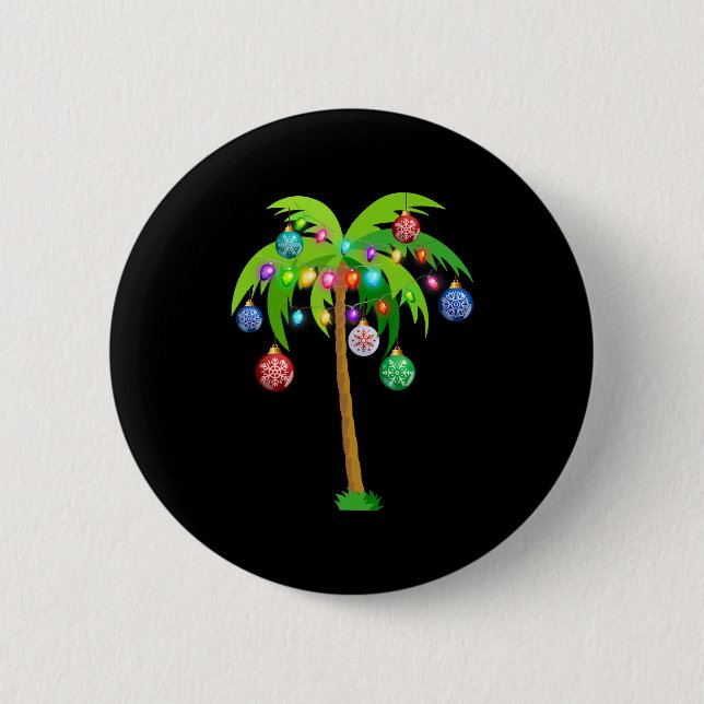 Palm Tree Christmas Lights Funny Beach Summer Button (Front)