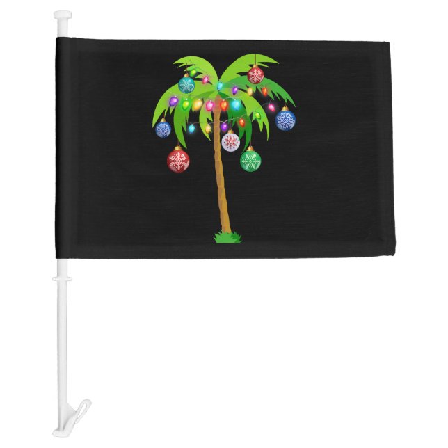 Palm Tree Christmas Lights Funny Beach Summer Car Flag (Front)