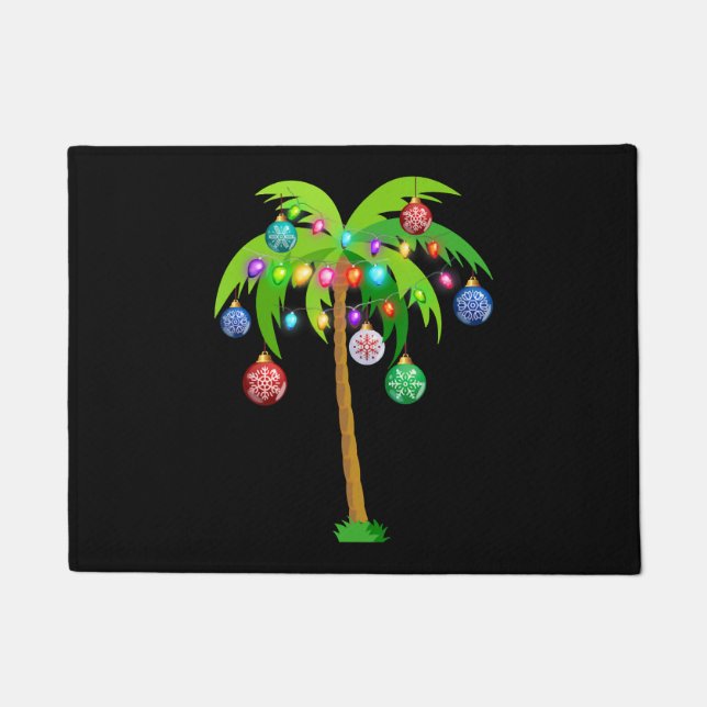 Palm Tree Christmas Lights Funny Beach Summer Doormat (Front)