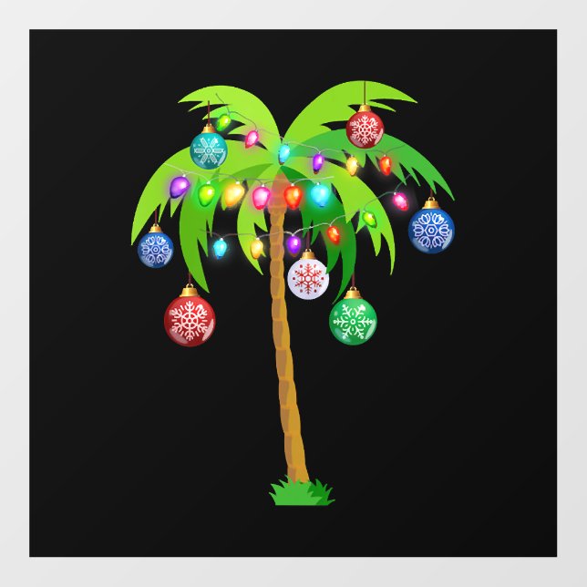 Palm Tree Christmas Lights Funny Beach Summer Floor Decals (Front)