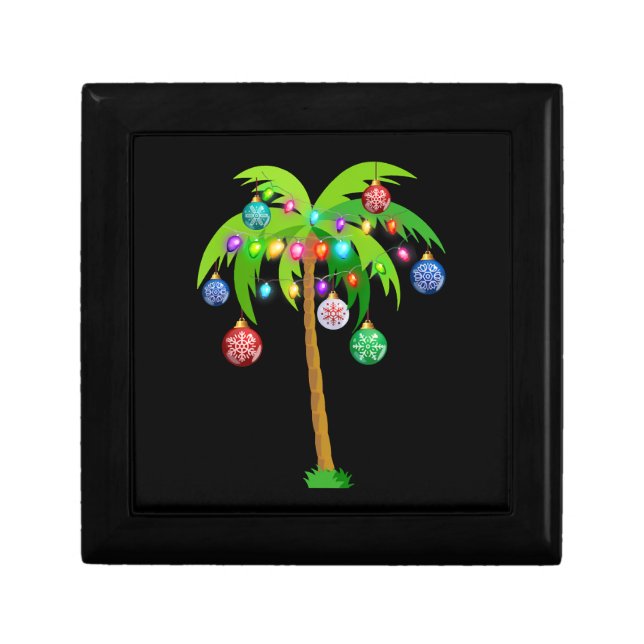 Palm Tree Christmas Lights Funny Beach Summer Gift Box (Front)