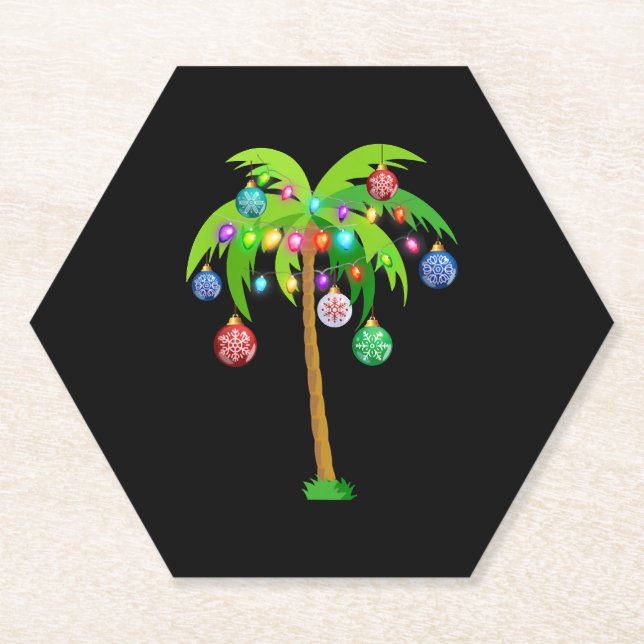 Palm Tree Christmas Lights Funny Beach Summer Paper Coaster (Front)