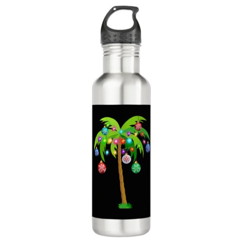 Palm Tree Christmas Lights Funny Beach Summer Stainless Steel Water Bottle