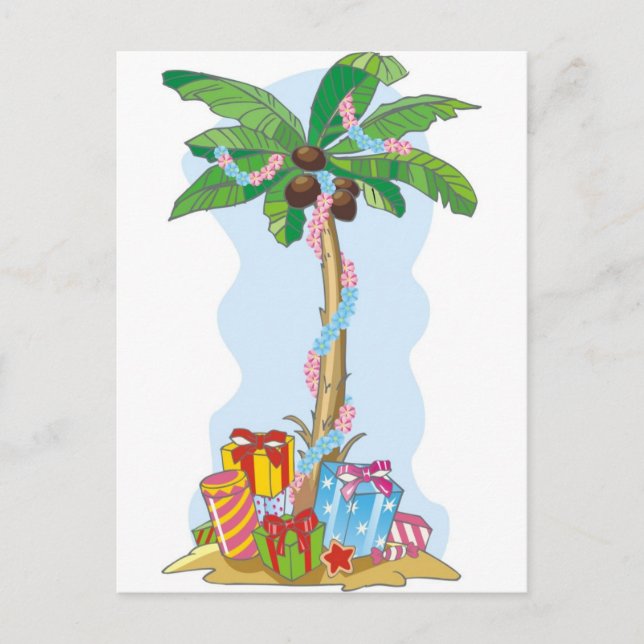 Palm Tree Christmas with gifts Holiday Postcard (Front)