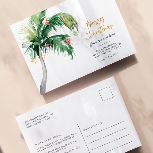 Palm Tree Coastal Christmas Holiday Moving Announcement Postcard