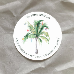 Palm Tree Coastal Christmas Holiday Return Address Classic Round Sticker