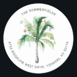 Palm Tree Coastal Christmas Return Address Classic Round Sticker<br><div class="desc">We've Moved Palm Tree Christmas Return Address Classic Round Sticker you can easily customize by clicking the "Personalize" button. A perfect moving and holiday return address sticker for the family moving to the coast during the holidays,  temporarily or permanently</div>