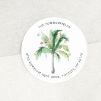 Palm Tree Coastal Christmas Return Address Classic Round Sticker