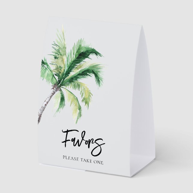 Palm Tree Coastal Destination Wedding Favors Paper Table Tent (Front)