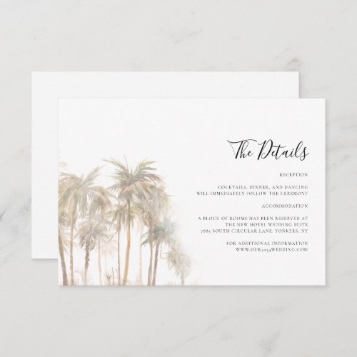 Palm Tree Coastal Wedding Details Enclosure Card