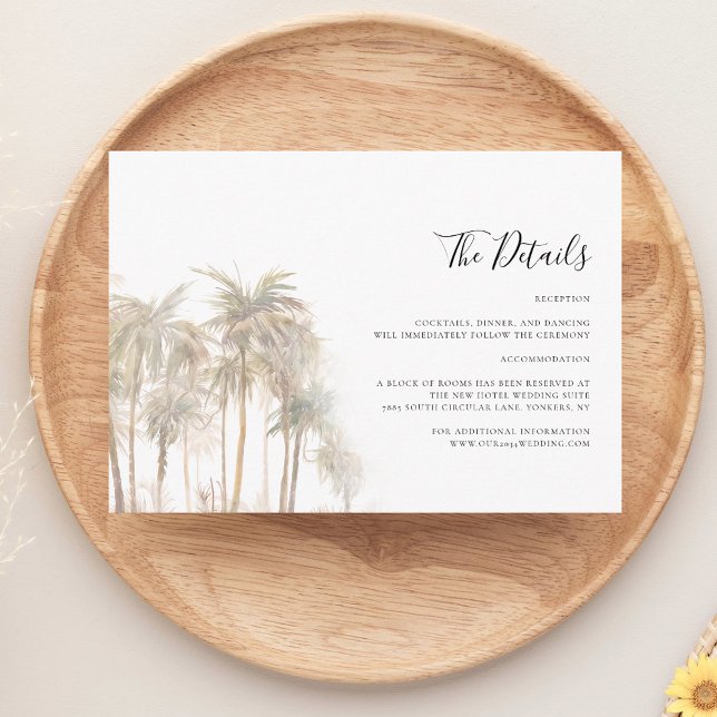 Palm Tree Coastal Wedding Details Enclosure Card (Watercolor Palm Trees Modern Wedding Details Card)