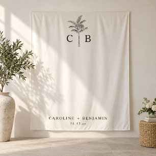 Palm Tree Coastal Wedding Monogram Photo Backdrop