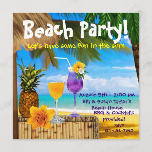 Palm Tree Cocktails Adult Beach Party Invitation