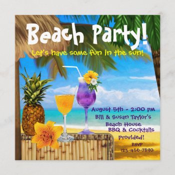 Palm Tree Cocktails Adult Beach Party Invitation by InvitationCentral at Zazzle