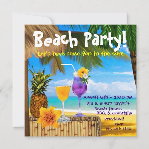 Palm Tree Cocktails Adult Beach Party Invitation