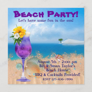 Palm Tree Cocktails Adult Beach Party Invitation