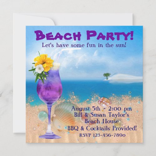 Palm Tree Cocktails Adult Beach Party Invitation