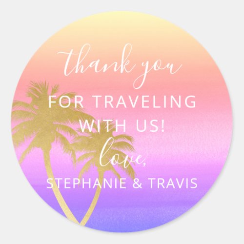 Palm Tree Colorful Ombre Sunset Wedding Thank You Classic Round Sticker
