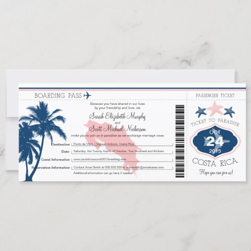 Palm Tree Costa Rica Boarding Pass Wedding Invitation