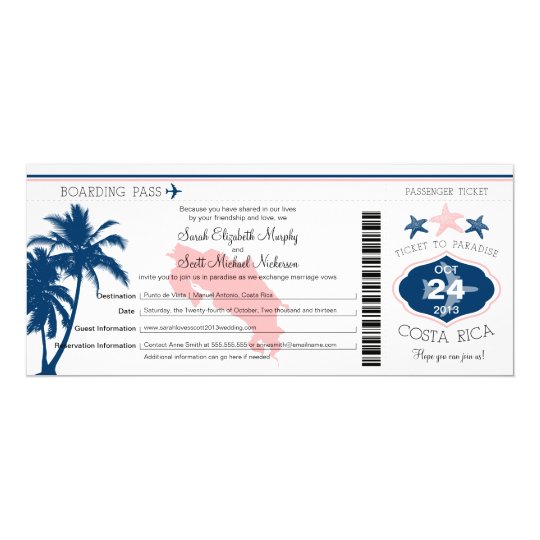 Palm Tree Costa Rica Boarding Pass Wedding Invitation | Zazzle.com