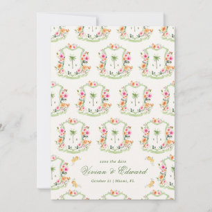 Palm Tree Crest Monogram Summer Boho Beach Wedding Save The Date