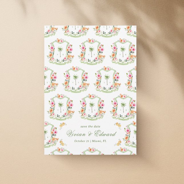 Palm Tree Crest Monogram Summer Boho Beach Wedding Save The Date (Creator Uploaded)