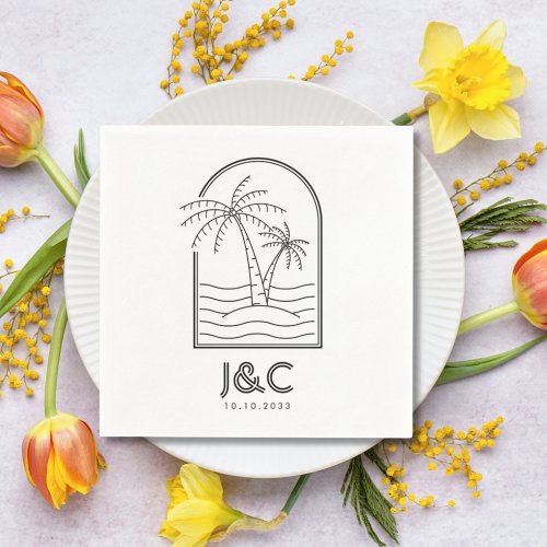 Palm Tree Custom Beach Wedding Cocktail  Napkins