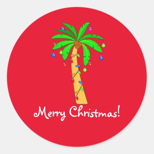 Palm Tree Decorated for Christmas Classic Round St Classic Round Sticker