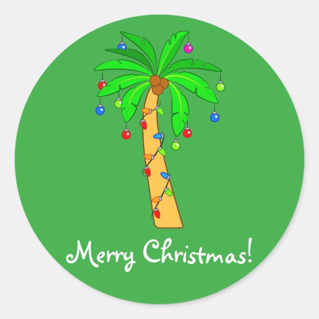 Palm Tree Decorated for Christmas Classic Round Sticker (Front)