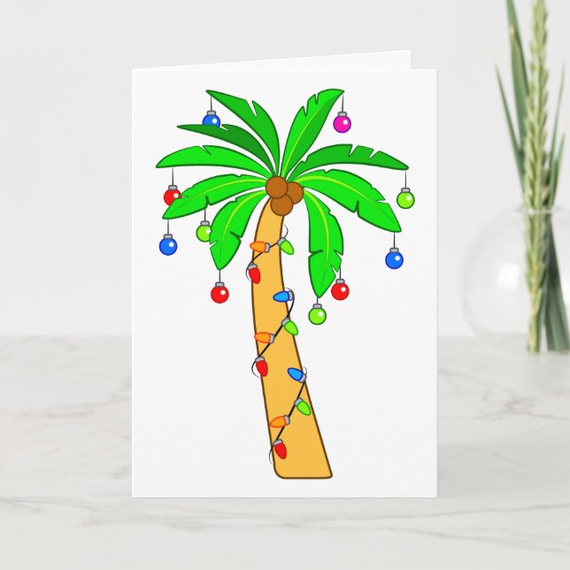 Palm Tree Decorated for Christmas Holiday Card (Front)