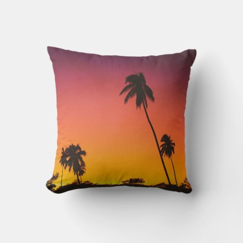 Palm Tree Desert Sunset  Amazing Mountain Landsca Throw Pillow