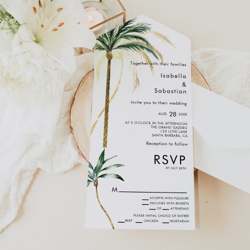 Palm Tree Destination Entree Choice RSVP Wedding All In One Invitation