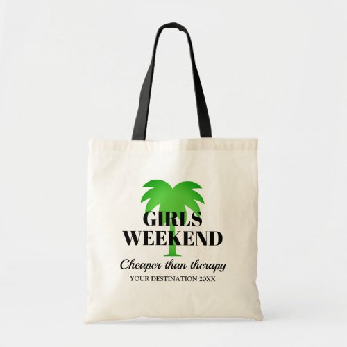 Palm tree destination girls weekend trip tote bag