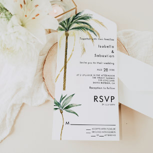 Palm Tree Destination Modern Wedding All In One Invitation
