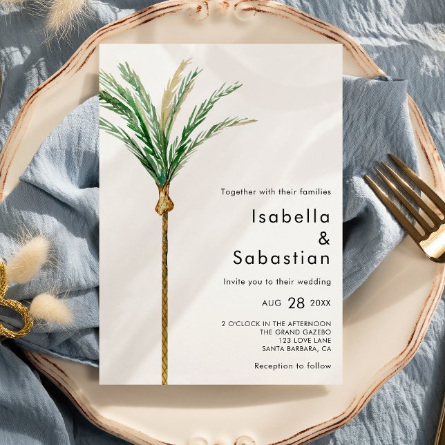 Palm Tree Destination Simple Wedding Invitation (Creator Uploaded)