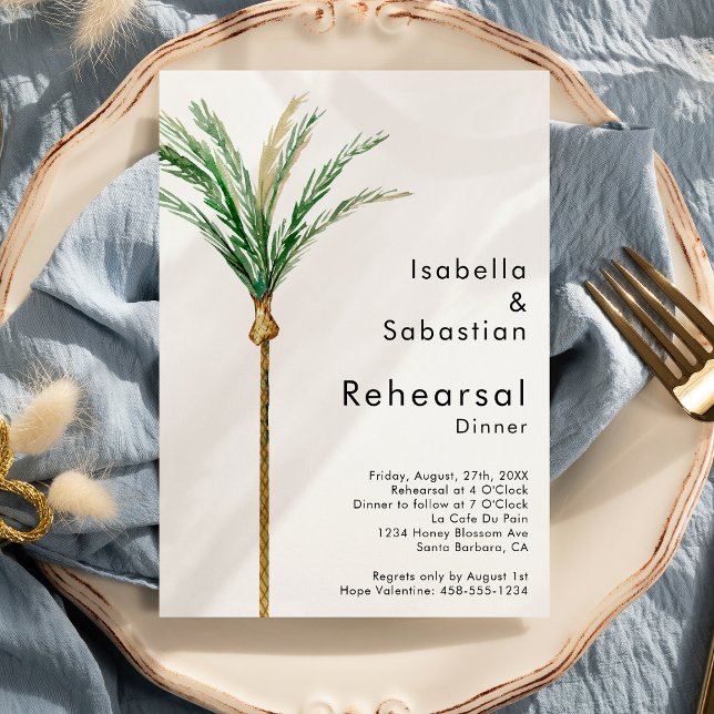 Palm Tree Destination Simple Wedding Rehearsal Invitation (Creator Uploaded)