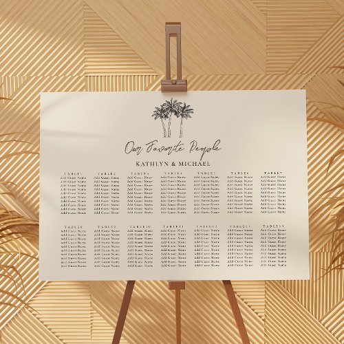 Palm Tree Destination Wedding 14 Table Seating Poster