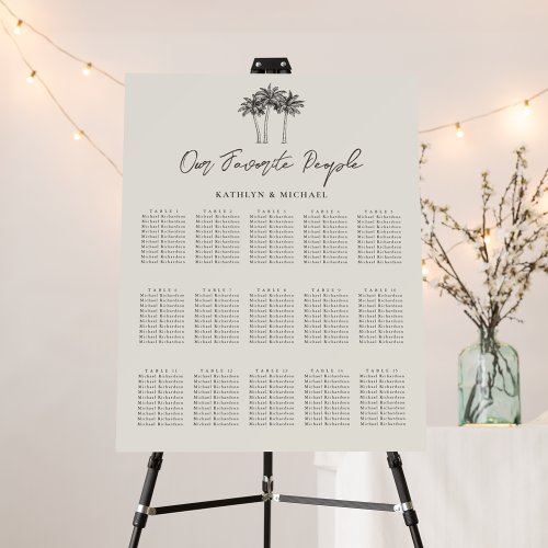 Palm Tree Destination Wedding 15 Seating Chart Foam Board