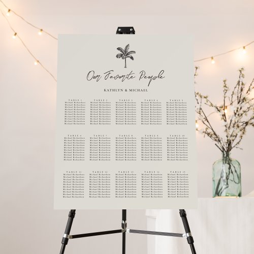 Palm Tree Destination Wedding 15 Seating Chart Foam Board