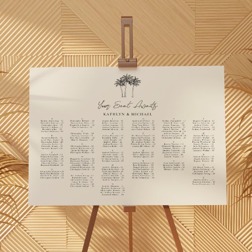 Palm Tree Destination Wedding Alphabetical Seating Poster