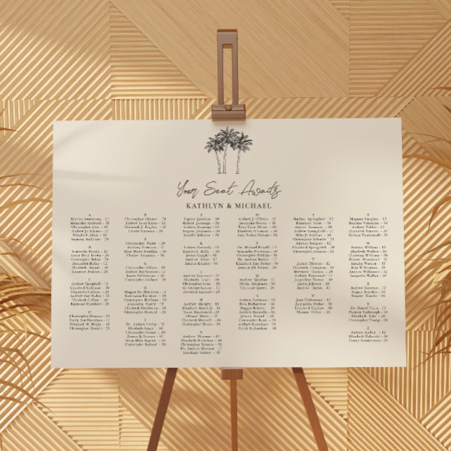 Palm Tree Destination Wedding Alphabetical Seating Poster (Creator Uploaded)