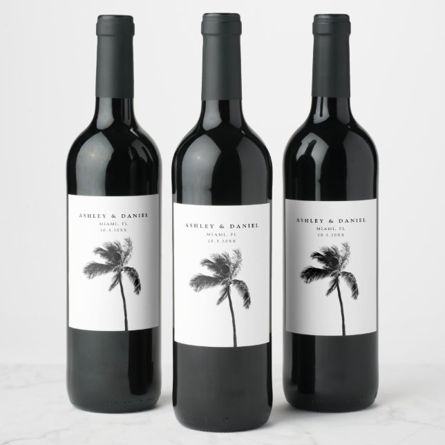 Palm Tree Destination Wedding Beach Wine Label (Bottles)